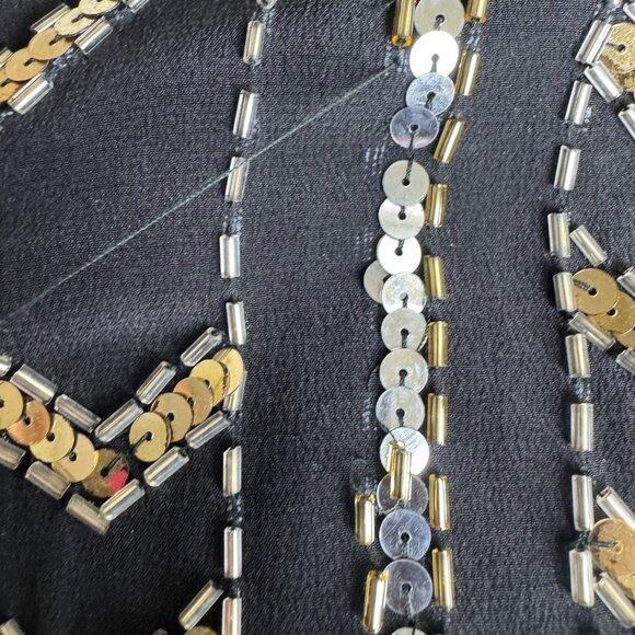 Vintage 80's Three Flaggs 100% Silk Beaded Sequins Blouse Top Sz Large Black - Picture 9 of 13